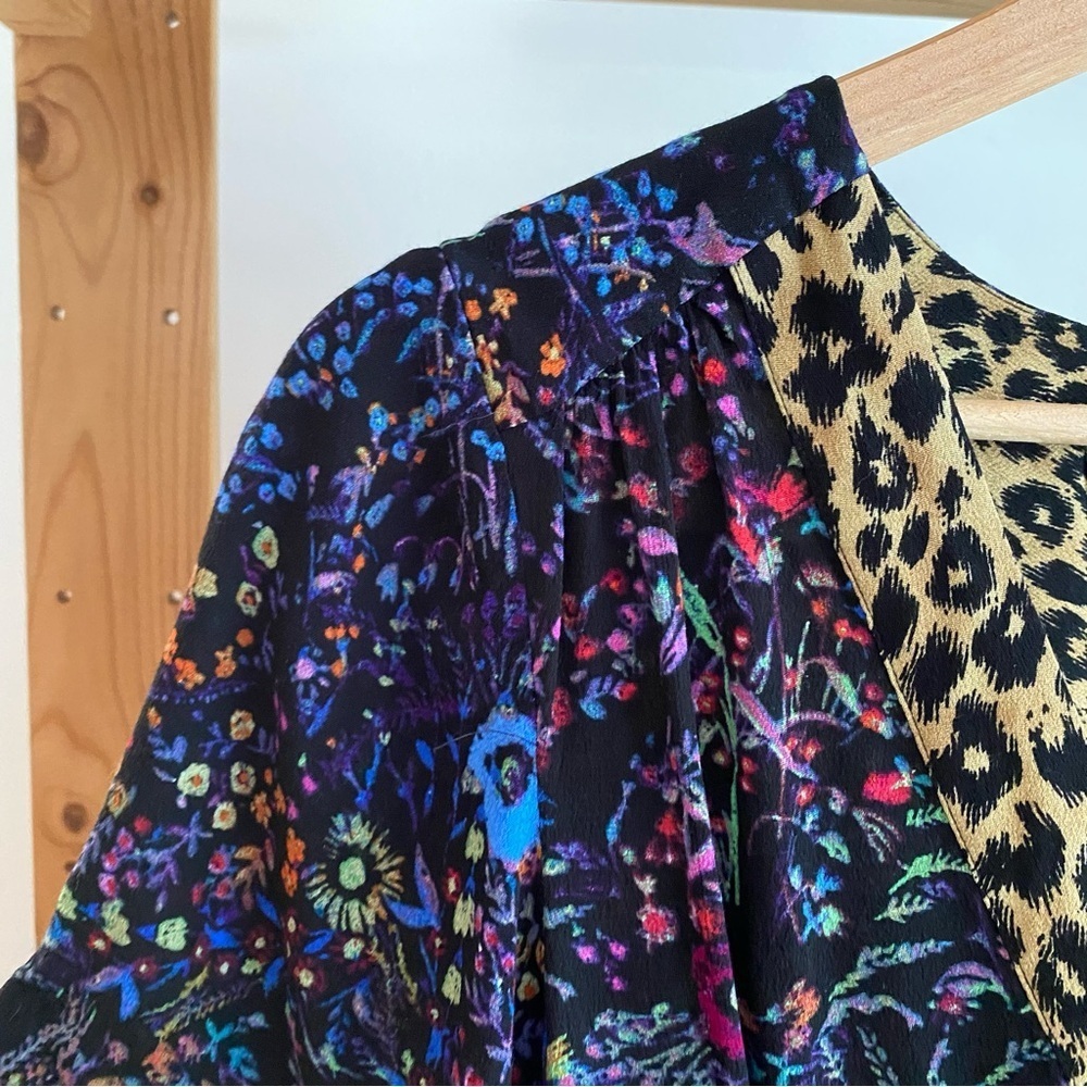 Anthropologie Maeve Black Floral Leopard Print Morgan Wrap Dress 6 - Picture 8 of 16
